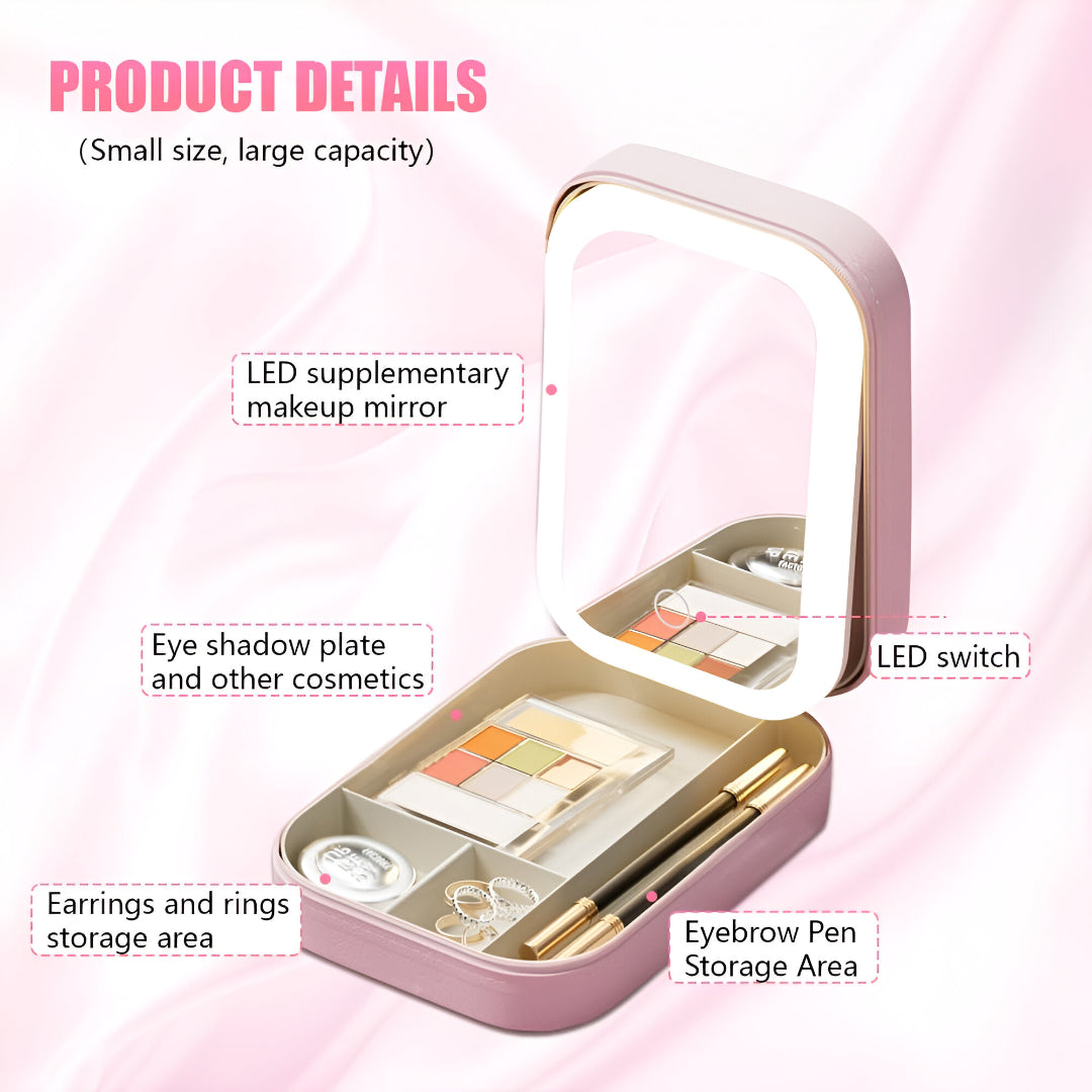 Travel Makeup Storage Box with Touch LED Mirror