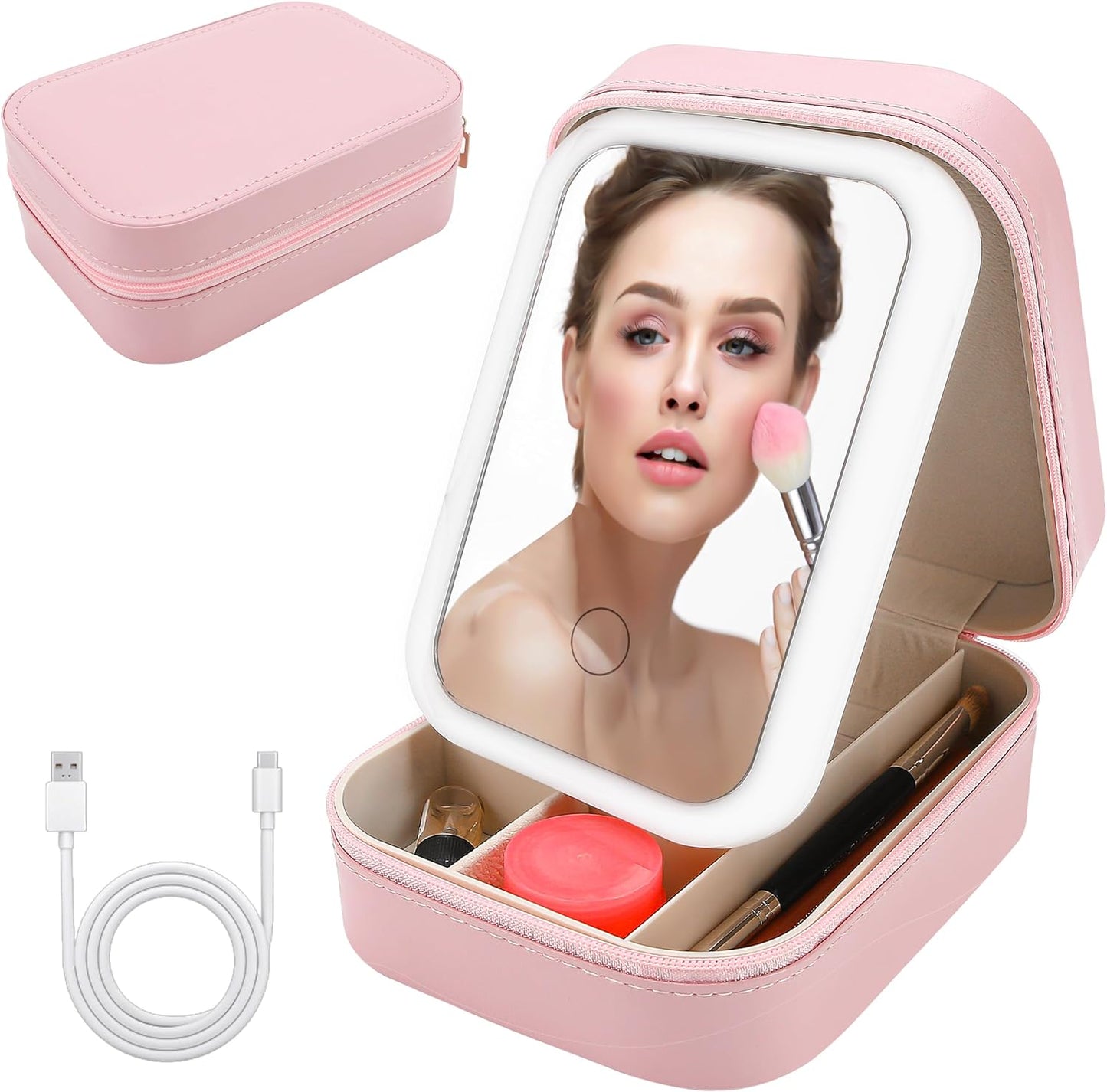 Travel Makeup Storage Box with Touch LED Mirror