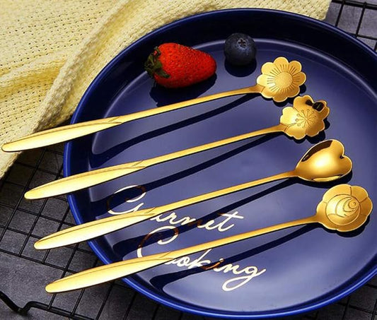 Elegant Gold Flower Coffee & Dessert Spoons (Set of 4)