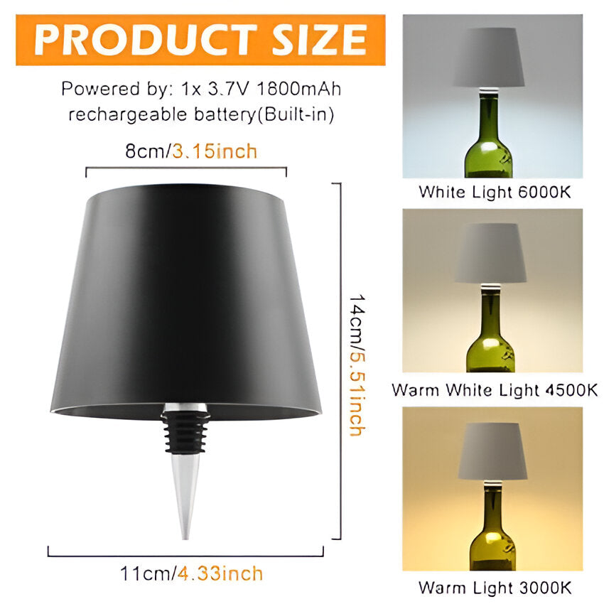 Warm yellow bottle lamp lighting attached to glass whiskey bottle, decorative LED lamp for home and bar décor.