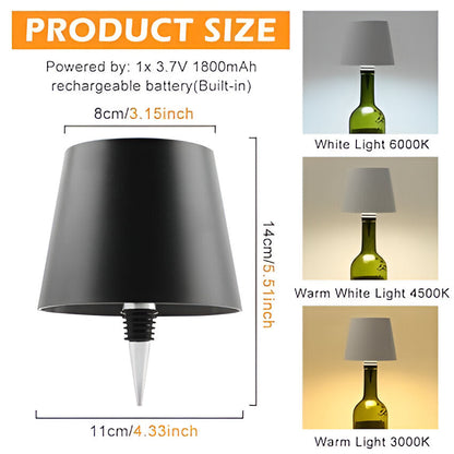 Warm yellow bottle lamp lighting attached to glass whiskey bottle, decorative LED lamp for home and bar décor.