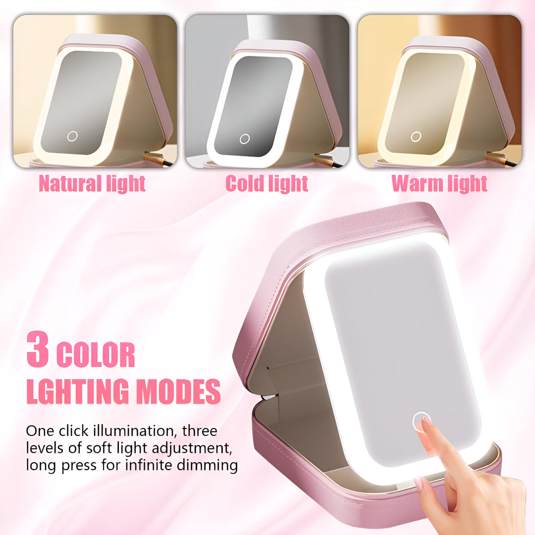 Travel Makeup Storage Box with Touch LED Mirror