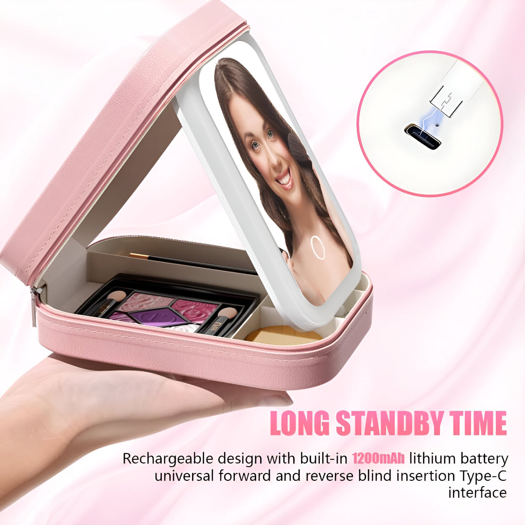 Travel Makeup Storage Box with Touch LED Mirror
