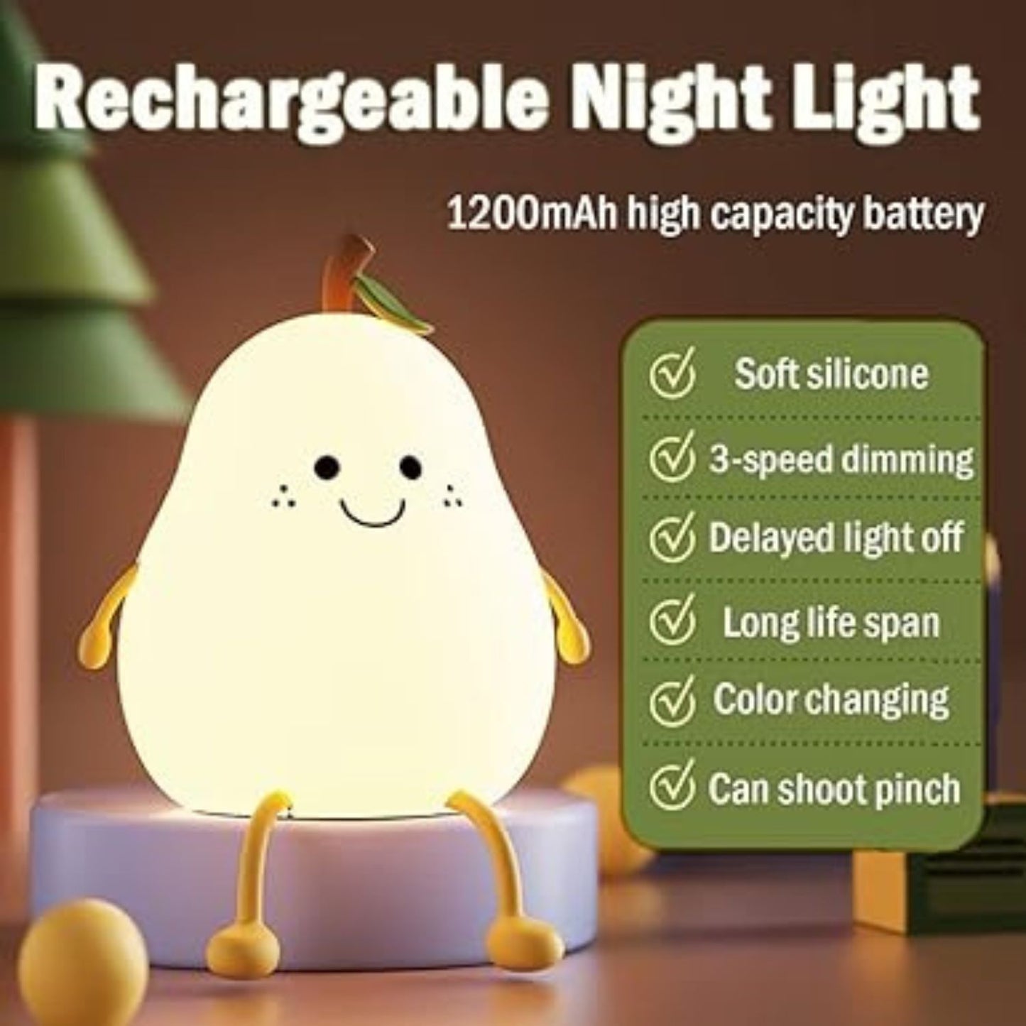 Pear-Shaped Touch Night Light Lamp – Soft Glow for Bedside & Kids’ Room