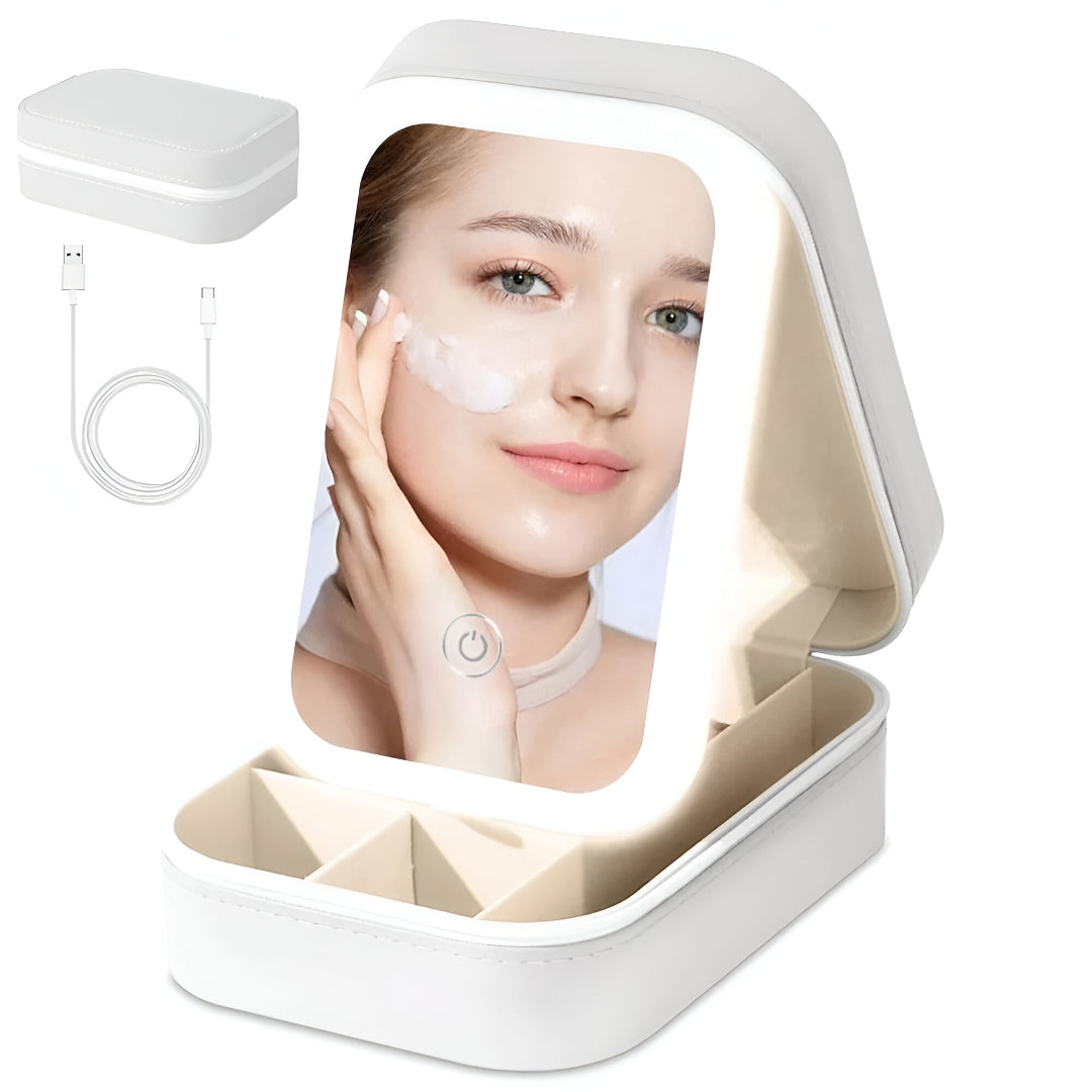 Travel Makeup Storage Box with Touch LED Mirror